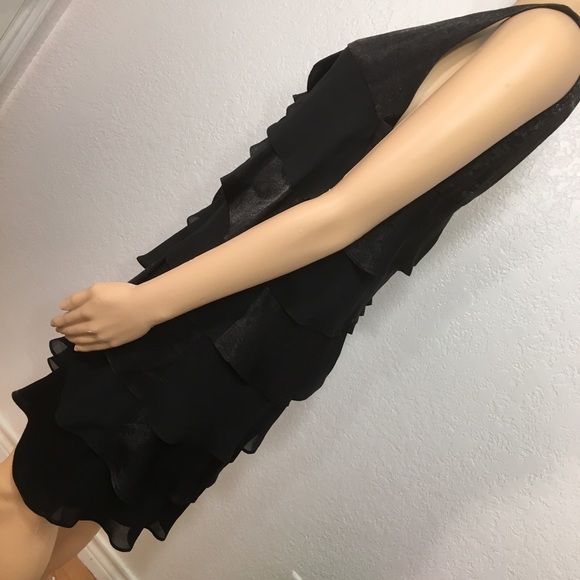 London Times Petite Black Layered Cocktail Dress - Picture 5 of 8